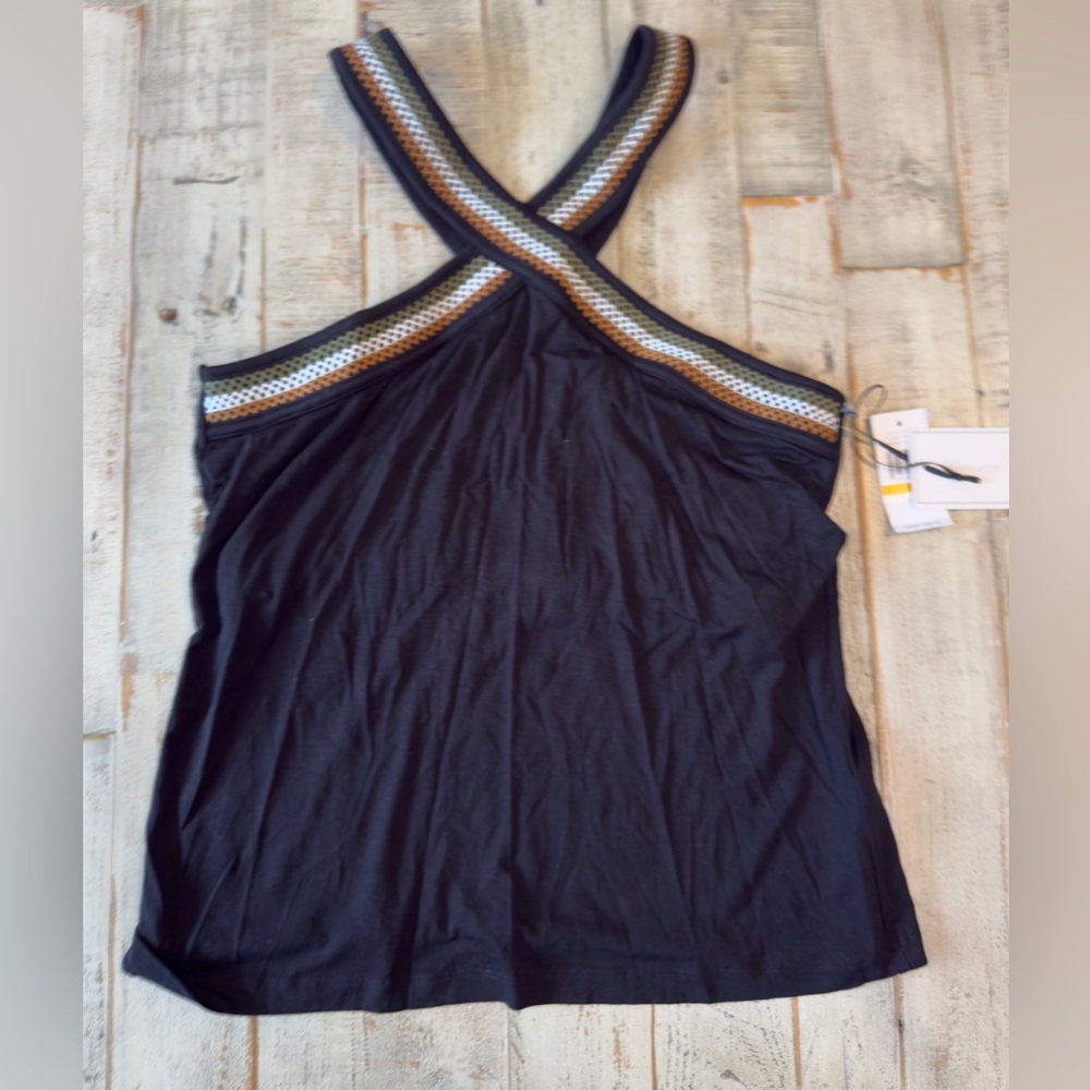 1.STATE Embellished Crisscross Halter Tank Top – Black – NWT Size Small
